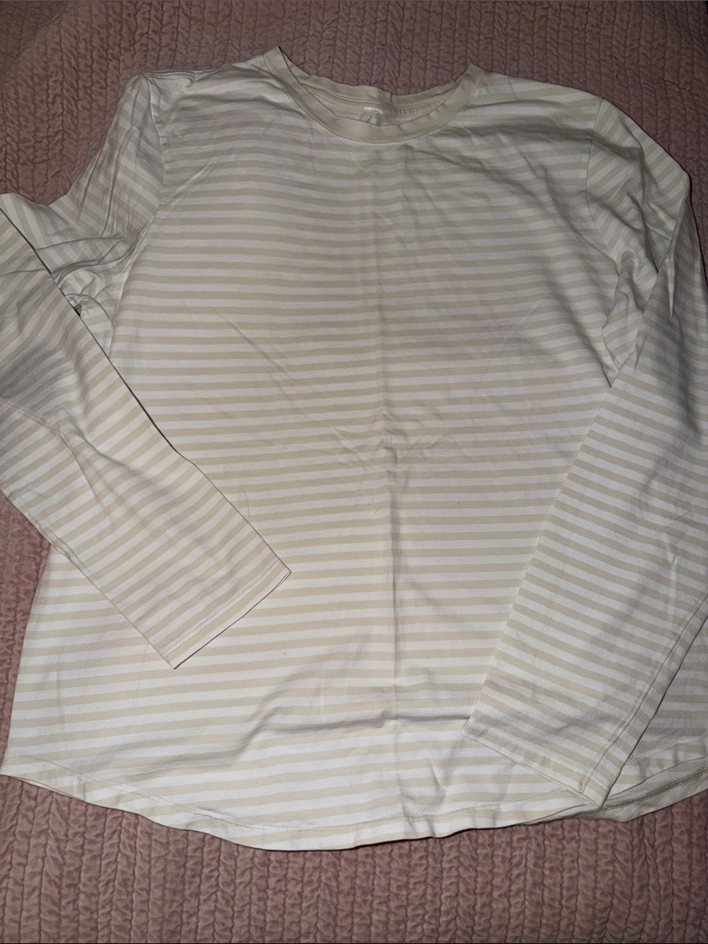 lululemon Women's Long-Sleeve Crew Neck Tee - Cream & White Stripes size 10